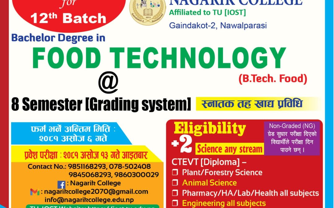 Admission Open BTech Food